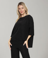 Black Metallic Relaxed Fit Top
