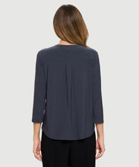 Gray Draped V-Neck Blouse