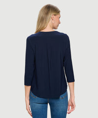 Navy Draped V-Neck Blouse