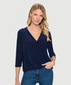 Navy Draped V-Neck Blouse