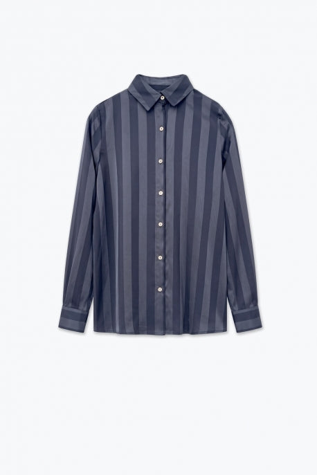 Navy Satin Striped Long Sleeve