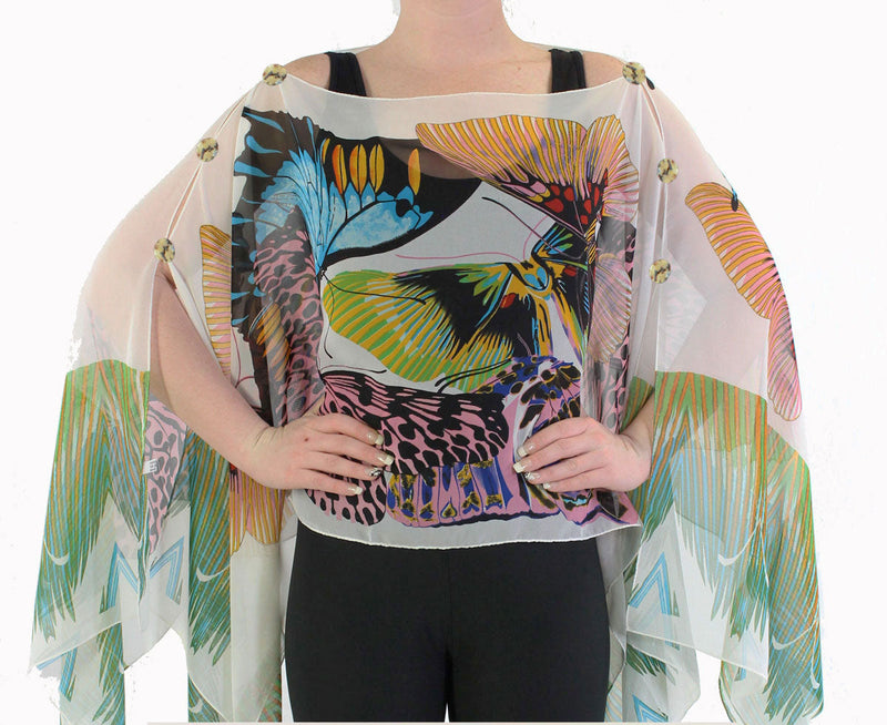 Sheer Butterfly Poncho with Shell Button Detail - White