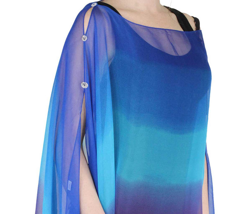 Sheer Ombre Poncho with Shell Button Detail - Blue