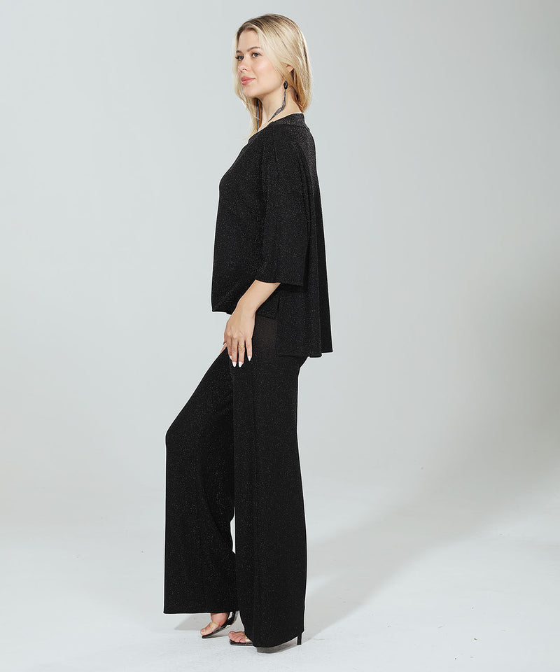 Black Metallic Wide Leg Pants