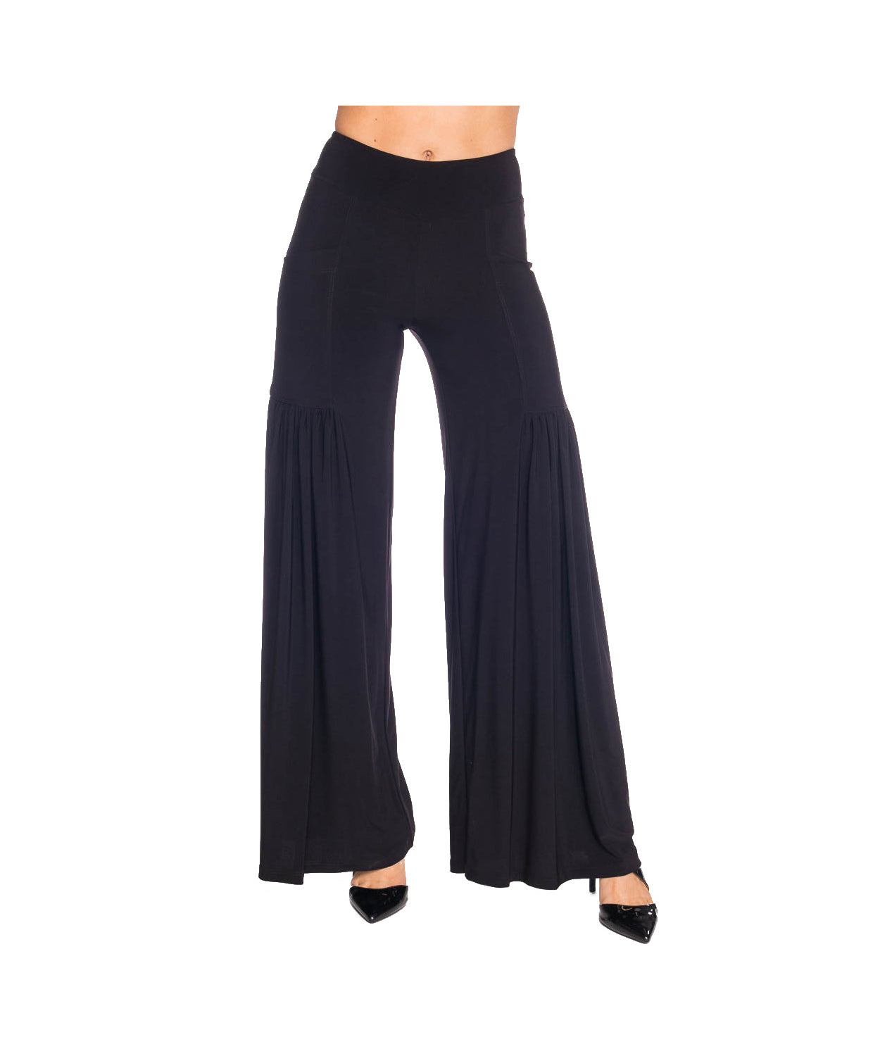 Black Wide-Leg Palazzo Pants with Front Pockets