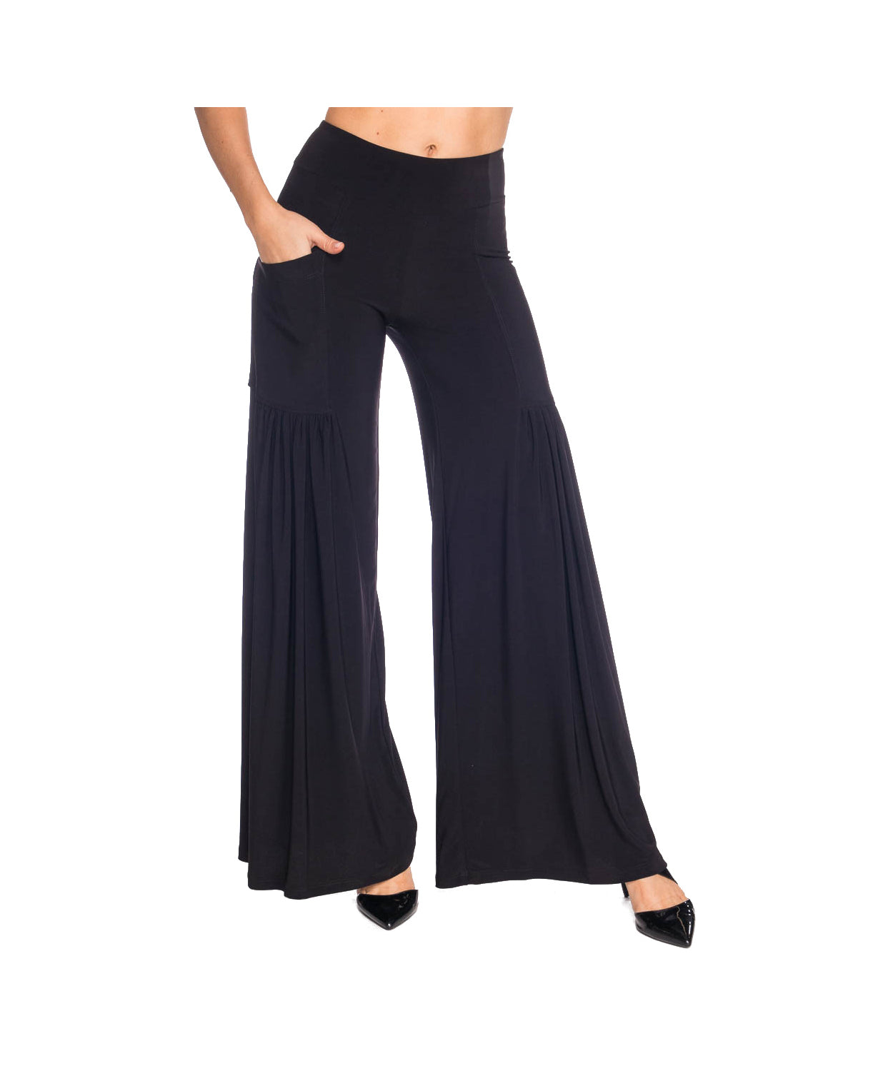 Black Wide-Leg Palazzo Pants with Front Pockets