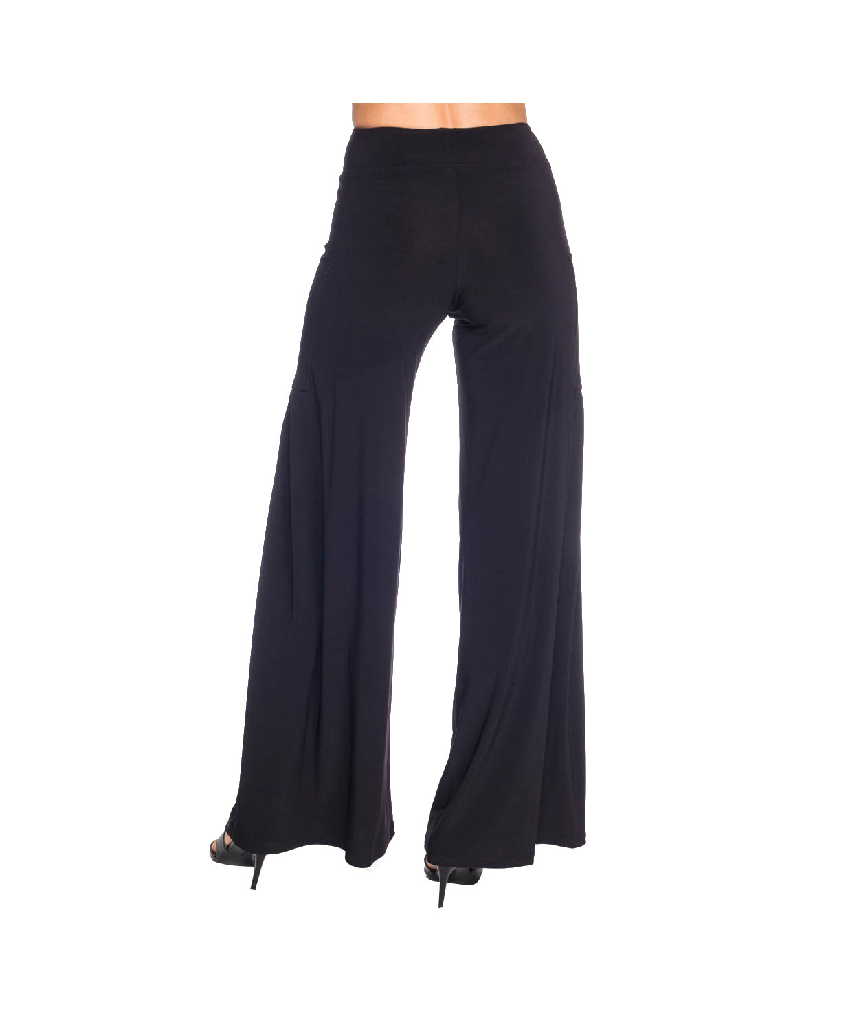 Black Wide-Leg Palazzo Pants with Front Pockets