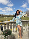 Printed Top Shorts Ruffled Two-Piece Set Blue