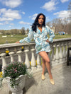 Printed Top Shorts Ruffled Two-Piece Set Blue