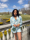 Printed Top Shorts Ruffled Two-Piece Set Blue