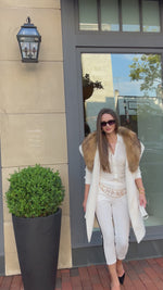 Winter white cashmere blend fox fur belted vest