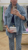 Light Blue Vegan Fur Cape Coat