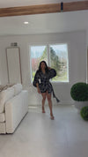 Black Long Sleeve Wrap Mini Dress with Equestrian Print