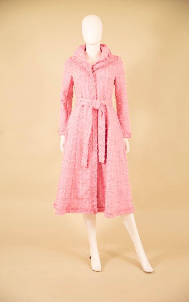 Pink Textured Belted Longline Coat