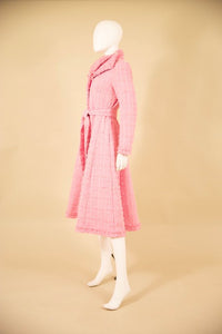 Pink Textured Belted Longline Coat