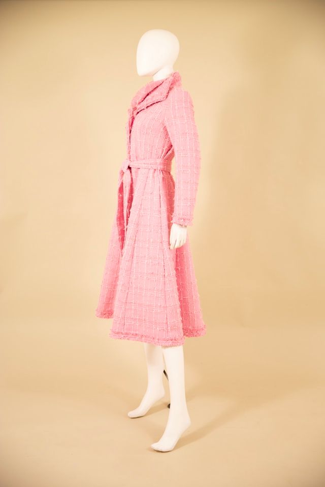 Pink Textured Belted Longline Coat