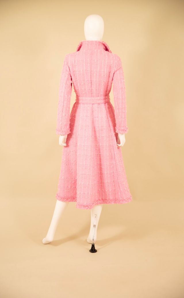 Pink Textured Belted Longline Coat