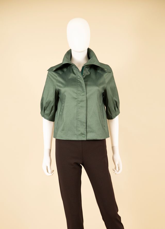 Structured Puff Sleeve Short Jacket in Forest Green