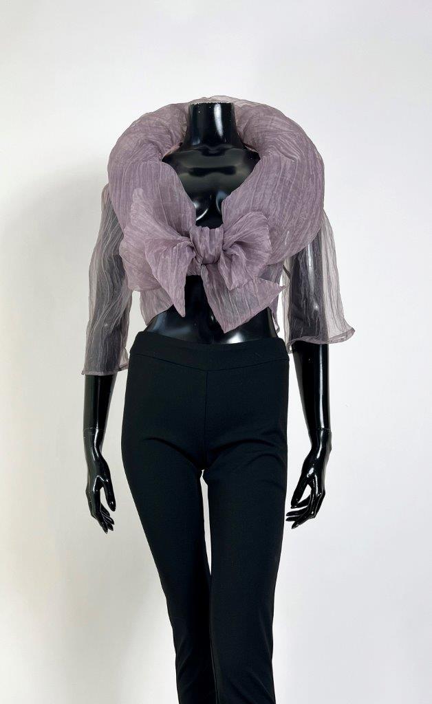 Sheer Organza Drape Wrap Top in Gray