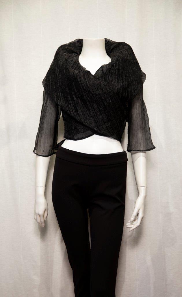 Sheer Organza Drape Wrap Top in Black