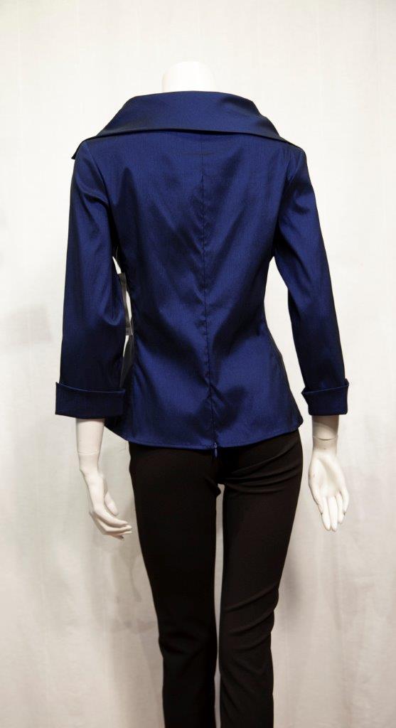 Asymmetric Satin Drape Blue Top