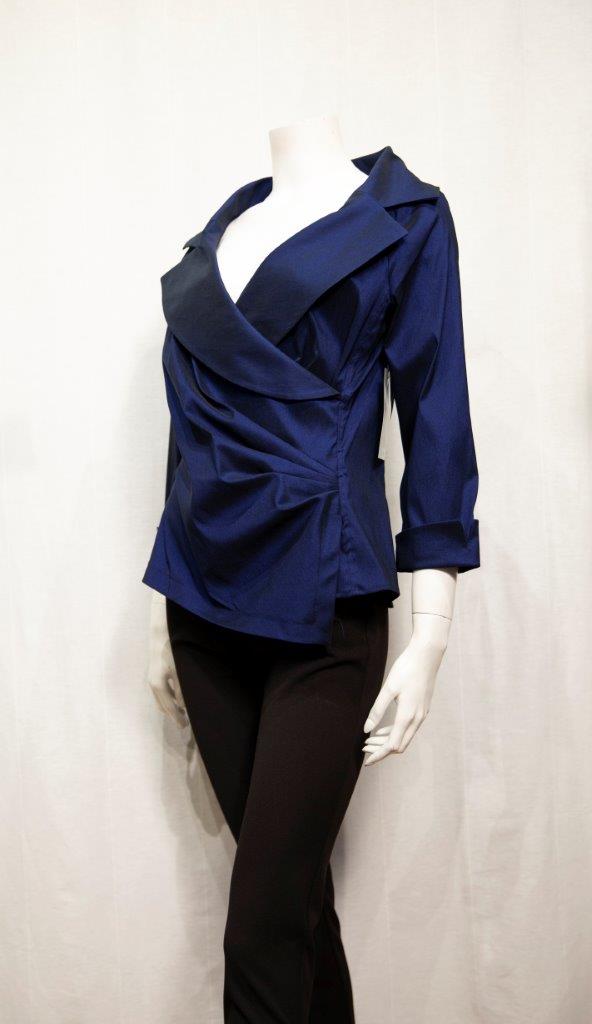 Asymmetric Satin Drape Blue Top