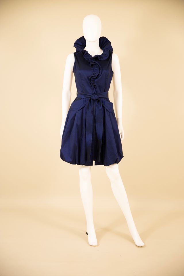 Blue Ruffle Collar Sleeveless Bubble Dress