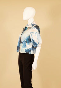 Floral Abstract Zip-Front Short Sleeve Jacket