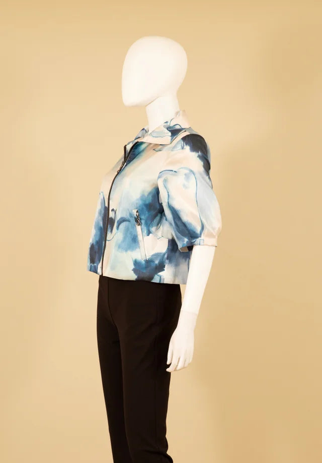 Floral Abstract Zip-Front Short Sleeve Jacket