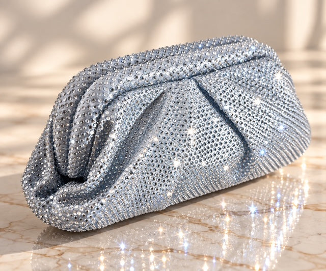 Luxe Rhinestone Pleated Clutch