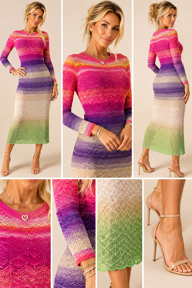 Rainbow Ombre Knit Dress — view 15