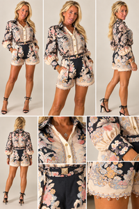 Floral Lace-Trim Shorts Set — view 5