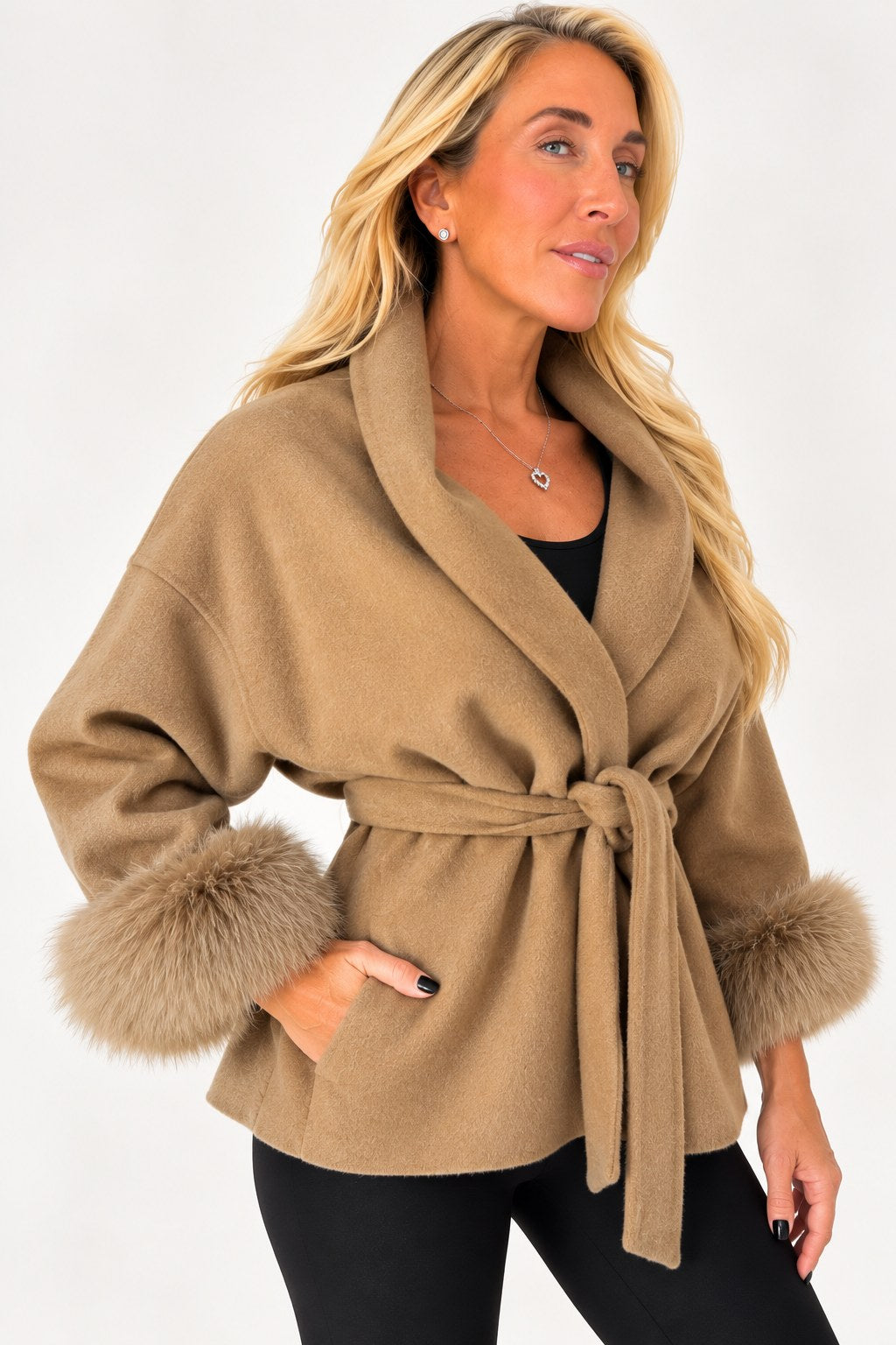 Camel Belted Fur Coat — photo 24