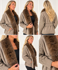 Plush-Trim Cable Knit Cardigan — photo 28