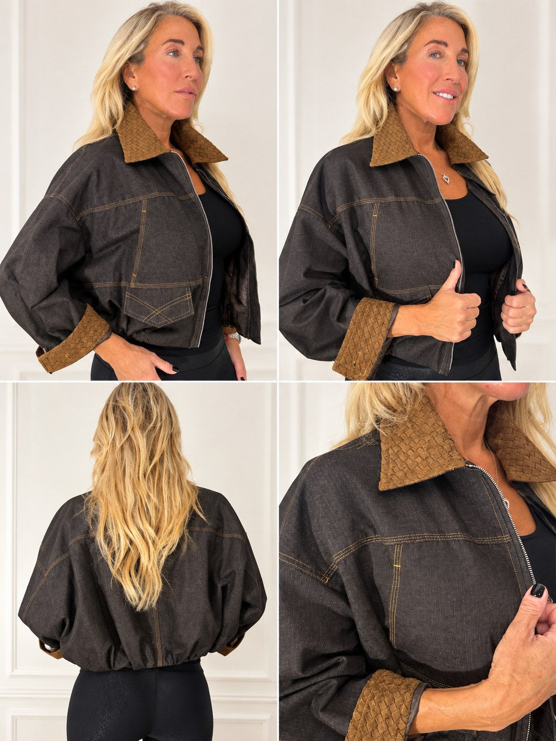 Soho Denim Jacket with Basket Weave Collar — photo 32