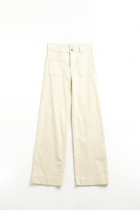 Straight Leg Corduroy Jeans in Ecru with pockets