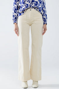 Straight Leg Corduroy Jeans in Ecru with pockets