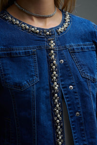 Stretch Denim Embellished Jacket