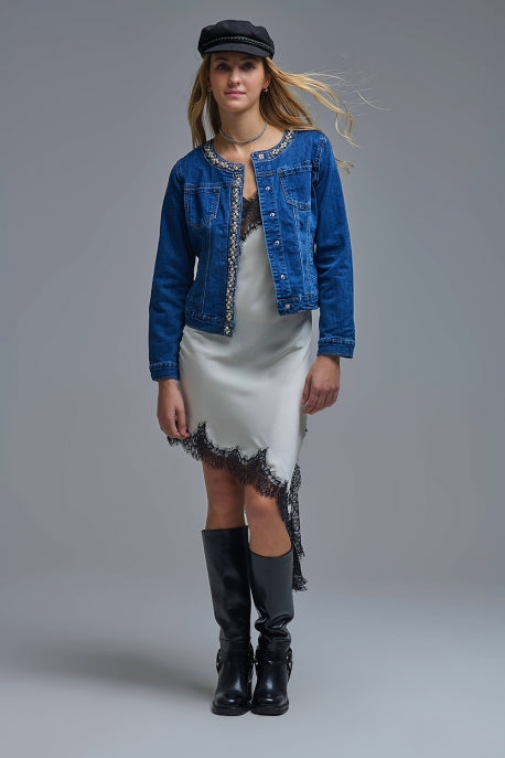 Stretch Denim Embellished Jacket