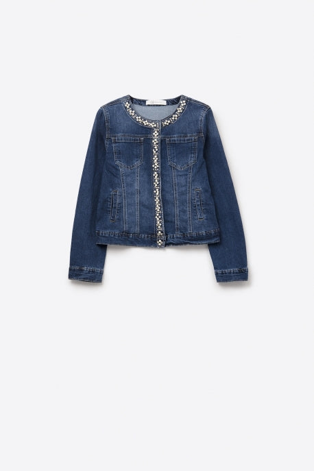 Stretch Denim Embellished Jacket