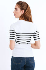 STRIPED POLO WITH BUTTON DETAIL