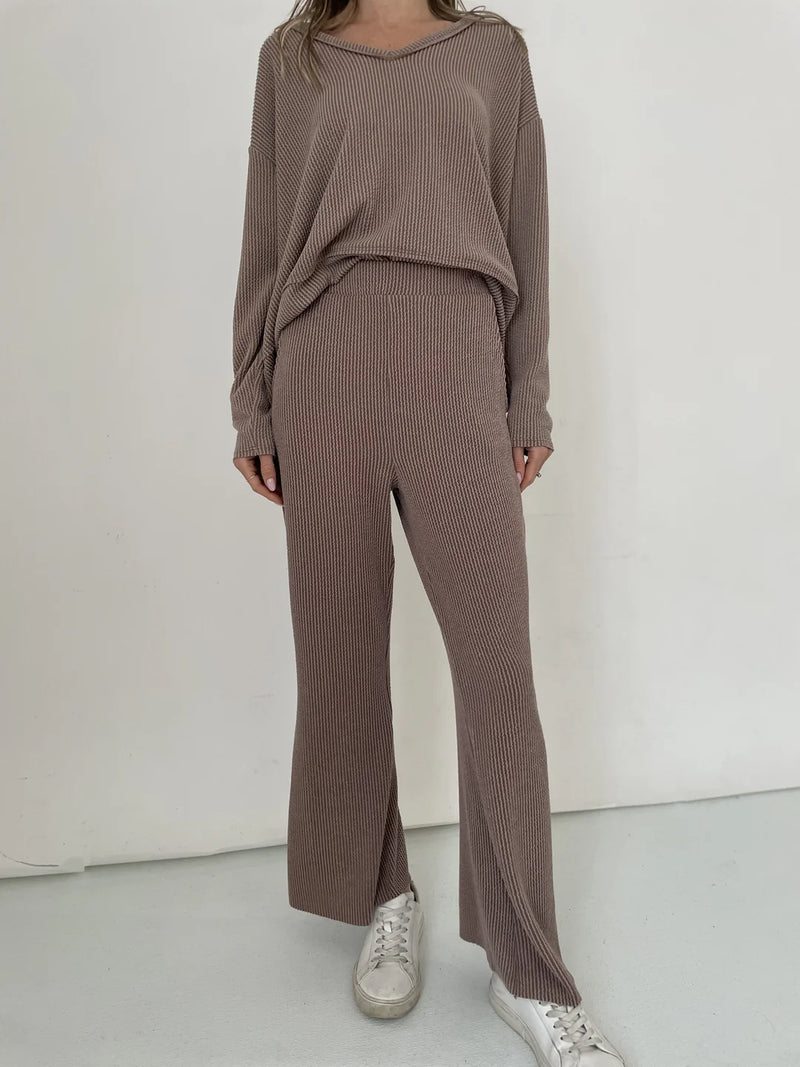 Flared ribbed knit pants