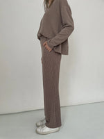 Flared ribbed knit pants