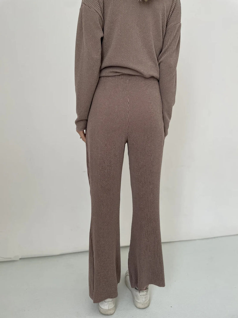 Flared ribbed knit pants