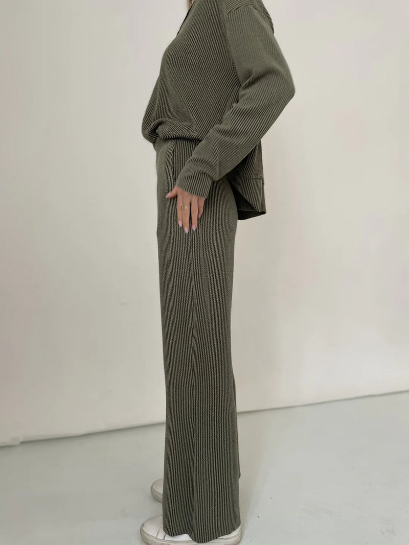 Flared ribbed knit pants