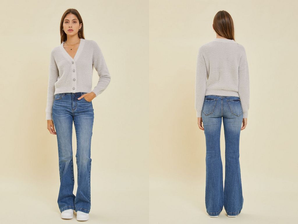 Fuzzy Button Up Crystal Cardigan
