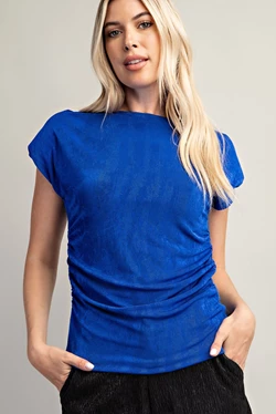 Royal Blue Cap Sleeve Ruched Side Top