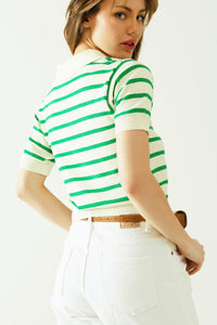 POLO SHIRT WITH STRIPES AND FRONT CLOSURE