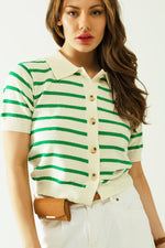POLO SHIRT WITH STRIPES AND FRONT CLOSURE