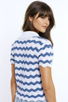 WHITE POLO WITH BLUE WAVY STRIPES
